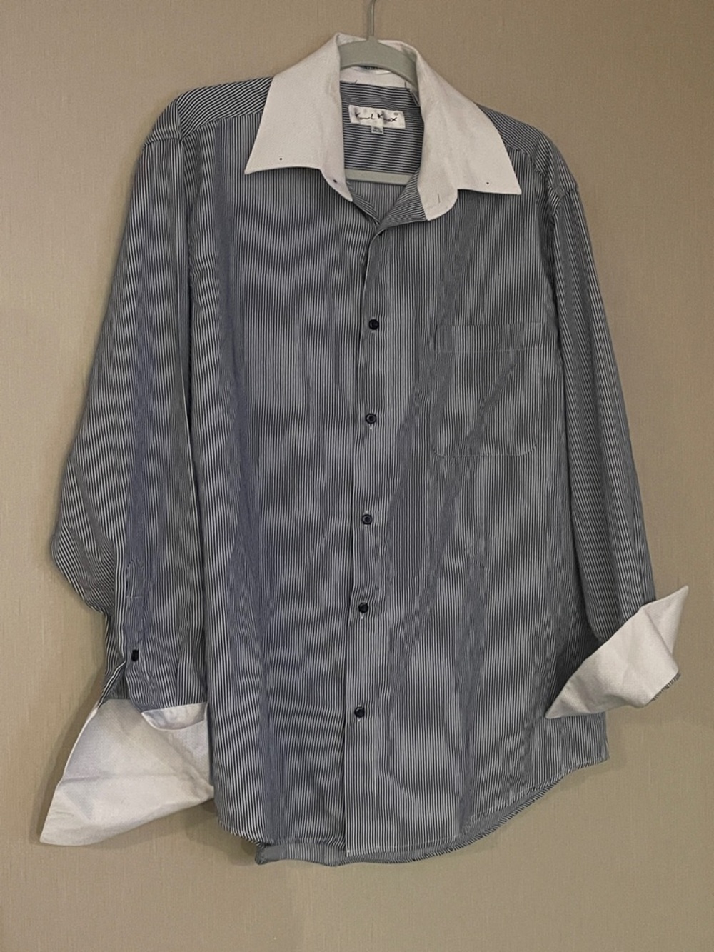 Karl Knox 16.5 34/35 navy white seersucker collar polo button down blouse men’s